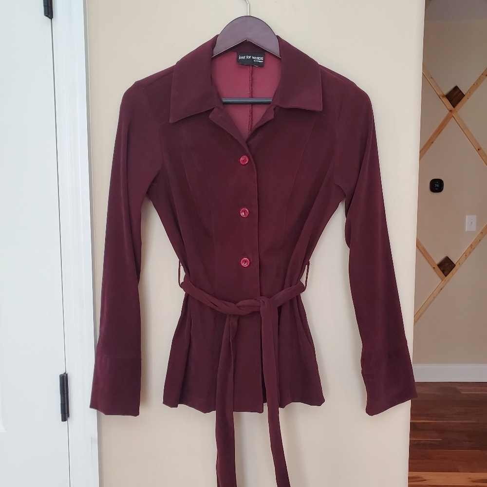 Just For Wraps Belted Jacket Lightweight Tie Waist Blazer Wine